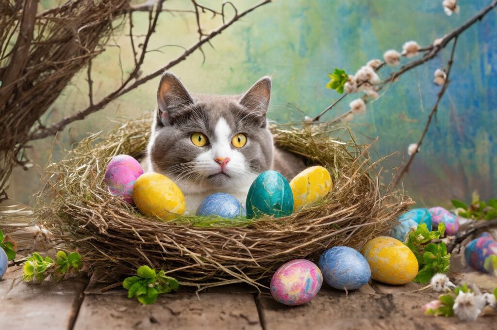 ai generated, cat, easter eggs-8613141.jpg