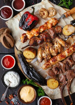 grilled meat and vegetable on the table